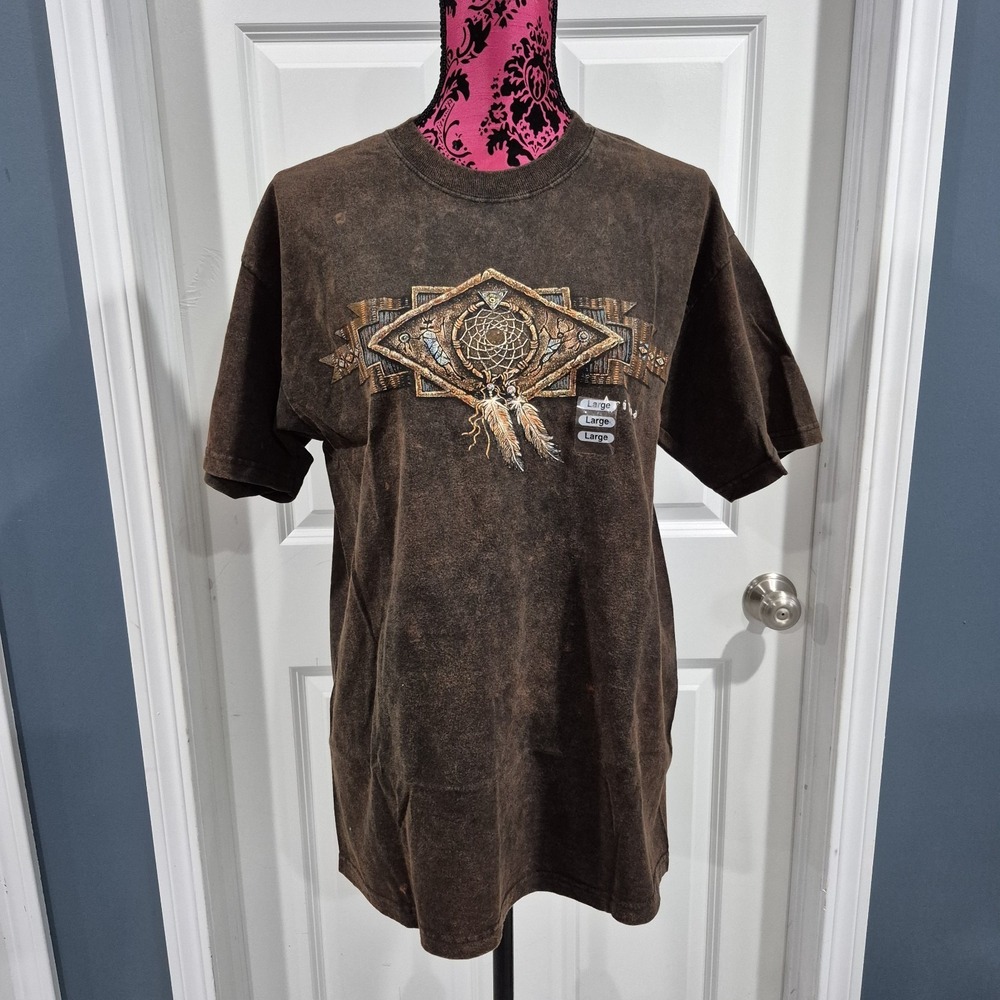 Vintage Native American T-Shirt Adult Large Washed Brown Dreamcatcher‎ Southwest